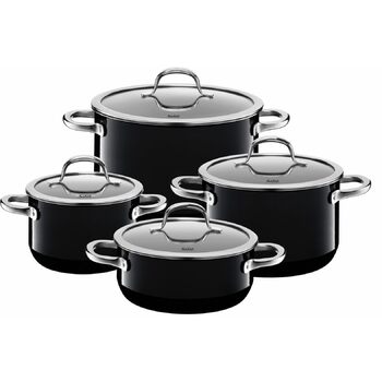 Набір посуду Silit Passion Black, 4 предмети, для індукції каструлі з кришками з термостійкого скла, керамічне покриття Silargan, без нікелю (16 см, 20 см, 24 см)