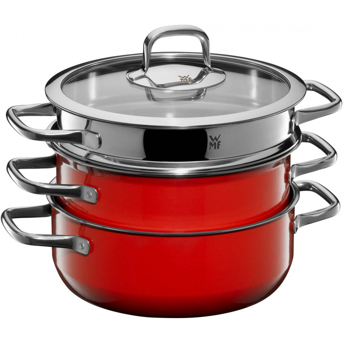 Набір з 2 каструль з паровою вставкою 22 см Red Compact Fusiontec WMF