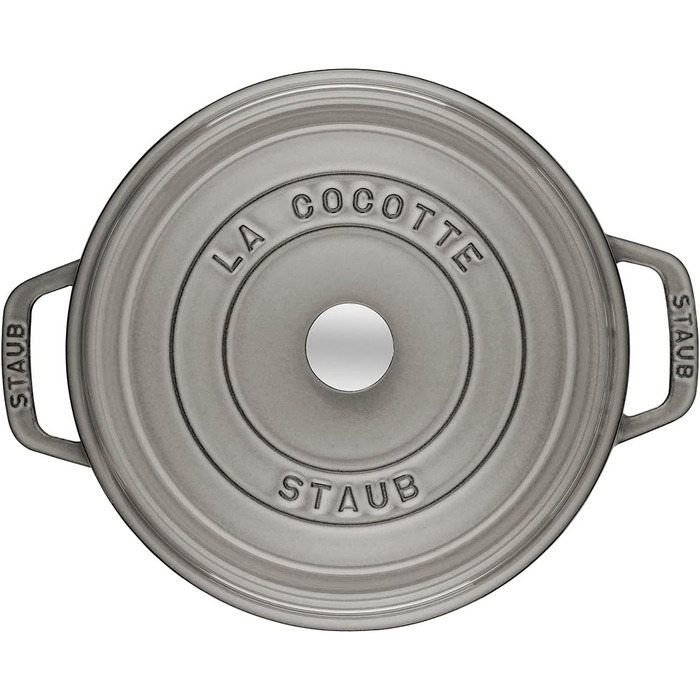 Чавунна каструля/кокотниця STAUB, кругла, 8,35 л, функція Ароматичний дощ для оптимального зволоження, для всіх типів варильних поверхонь, включаючи індукційні та духові шафи, (графітовий сірий, 34 см)