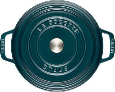 Чавунна жаровня/кокотниця STAUB, кругла 8,35 л, функція Ароматичний дощ для оптимального зволоження, для всіх типів варильних поверхонь, включаючи індукційні та духові шафи, (La Mer, 24 см)