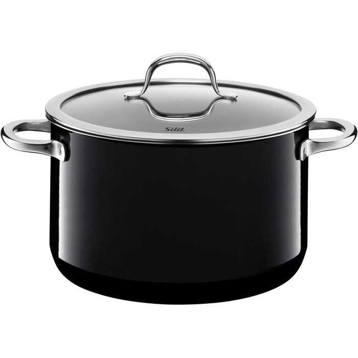 Набір посуду Silit Passion Black, 4 предмети, для індукції каструлі з кришками з термостійкого скла, керамічне покриття Silargan, без нікелю (16 см, 20 см, 24 см)