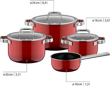 Набір з 4 каструль зі скляними кришками, червоний Fusiontec Mineral Pro WMF
