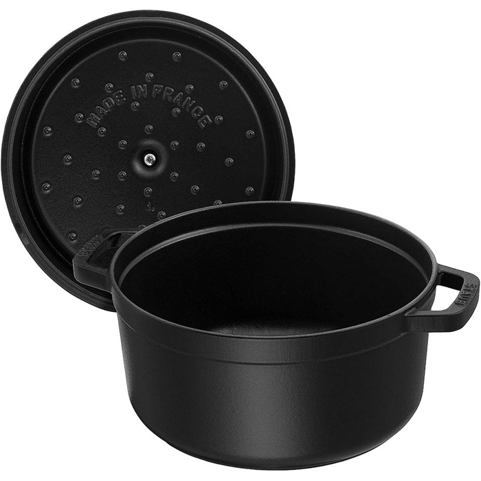 Чавунна жаровня/кокотниця STAUB, кругла 8,35 л, функція Ароматичний дощ для оптимального зволоження, для всіх типів варильних поверхонь, включаючи індукційні та духові шафи, (чорна, 30 см)